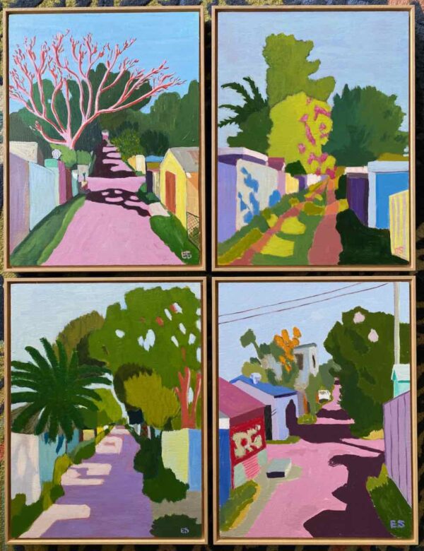Mayfield Laneways (MAYFIELD QUADRIPTYCH) I: behind the Christmas shop II: waiting on the jacaranda III: the shed IIII: early morning calm
