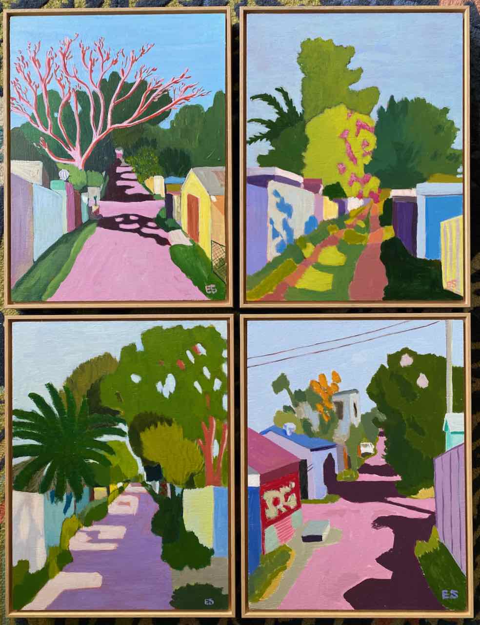 Mayfield Laneways (MAYFIELD QUADRIPTYCH) I: behind the Christmas shop II: waiting on the jacaranda III: the shed IIII: early morning calm